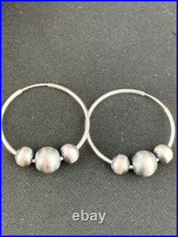 Native American Navajo Pearls Hoop Earrings Sterling Silver 3755