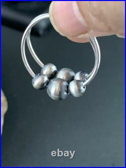 Native American Navajo Pearls Hoop Earrings Sterling Silver 3755