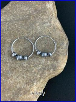 Native American Navajo Pearls Hoop Earrings Sterling Silver 3755