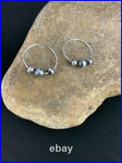 Native American Navajo Pearls Hoop Earrings Sterling Silver 3755