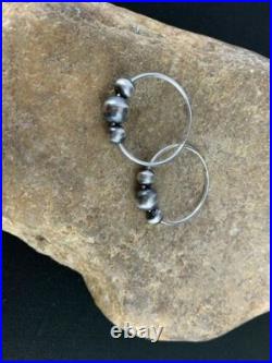 Native American Navajo Pearls Hoop Earrings Sterling Silver 3755