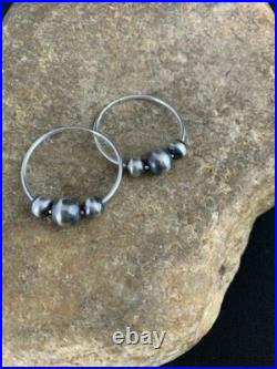 Native American Navajo Pearls Hoop Earrings Sterling Silver 3755
