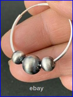 Native American Navajo Pearls Hoop Earrings Sterling Silver 3755