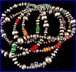 Native American Navajo Pearls Sterling Silver Bead Necklace 36 Long S423