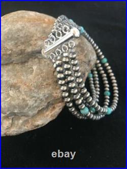 Native American Navajo Pearls Sterling Silver Blue Turquoise Bracelet Gift 4 St