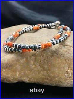 Native American Navajo Pearls Sterling Silver Orange Spiny Oyster Bracelet