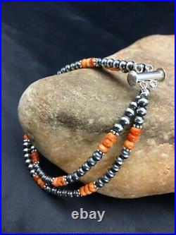 Native American Navajo Pearls Sterling Silver Orange Spiny Oyster Bracelet