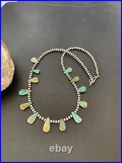 Native American Navajo Pearls Sterling Silver Royston Turquoise Necklace 02185