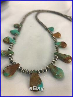 Native American Navajo Pearls Sterling Silver Royston Turquoise Necklace Gift377
