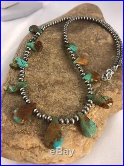 Native American Navajo Pearls Sterling Silver Royston Turquoise Necklace Gift377