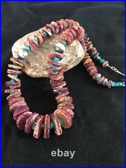Native American Navajo Purple Spiny Oyster Turquoise Sterling Silver Necklace 24