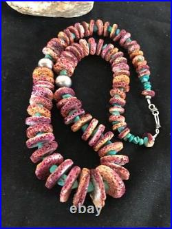 Native American Navajo Purple Spiny Oyster Turquoise Sterling Silver Necklace 24