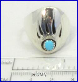 Native American Navajo Signed Sterling Silver Turquoise Bear Paw Ring Size 14.5