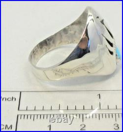 Native American Navajo Signed Sterling Silver Turquoise Bear Paw Ring Size 14.5