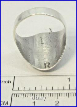 Native American Navajo Signed Sterling Silver Turquoise Bear Paw Ring Size 14.5