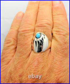 Native American Navajo Signed Sterling Silver Turquoise Bear Paw Ring Size 14.5