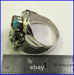 Native American Navajo Signed Sterling Silver Turquoise Bison Ring Size 10.5 144