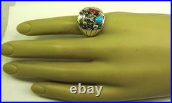 Native American Navajo Signed Sterling Silver Turquoise Wolf Ring Size 12.75 142