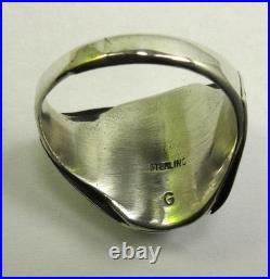 Native American Navajo Signed Sterling Silver Turquoise Wolf Ring Size 12.75 142