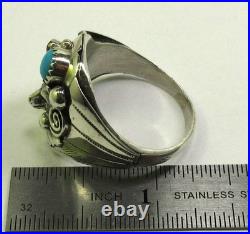 Native American Navajo Signed Sterling Silver Turquoise Wolf Ring Size 12.75 142