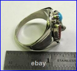 Native American Navajo Signed Sterling Silver Turquoise Wolf Ring Size 12.75 142