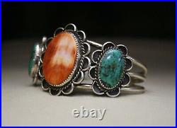 Native American Navajo Spiny Oyster Turquoise Sterling Silver Cuff Bracelet