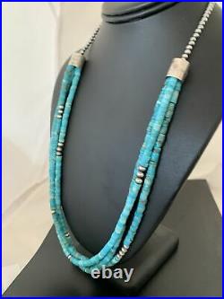 Native American Navajo Sterling Silver 3S 6mm TURQUOISE HEISHI Necklace 2401423
