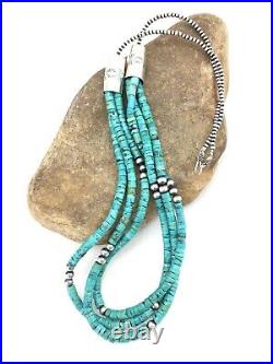 Details about   Native American Sterling Silver 3S 6mm TURQUOISE HEISHI Necklace 27” 1138
