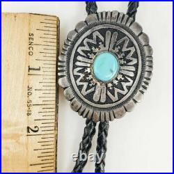 Native American Navajo Sterling Silver 925 Turquoise Bolo Tie Ster Tips Signed