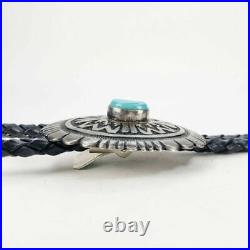 Native American Navajo Sterling Silver 925 Turquoise Bolo Tie Ster Tips Signed