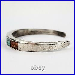 Native American Navajo Sterling Silver 925 Turquoise Coral Chip Inlay Bracelet