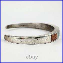 Native American Navajo Sterling Silver 925 Turquoise Coral Chip Inlay Bracelet