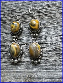 Native American Navajo Sterling Silver Bumblebee Jasper Earrings. C Yazzie