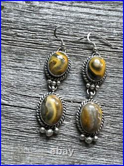 Native American Navajo Sterling Silver Bumblebee Jasper Earrings. C Yazzie