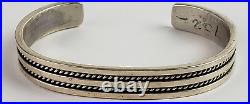 Native American Navajo Sterling Silver Cuff Bracelet Signed Tahe 6.25