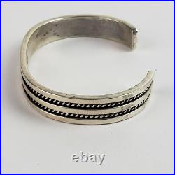 Native American Navajo Sterling Silver Cuff Bracelet Signed Tahe 6.25