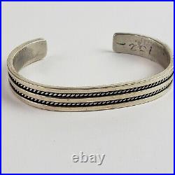Native American Navajo Sterling Silver Cuff Bracelet Signed Tahe 6.25