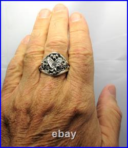 Native American Navajo Sterling Silver Eagle Design Ring Size 14 3/4 Signed #14