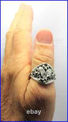 Native American Navajo Sterling Silver Eagle Design Ring Size 14 3/4 Signed #14