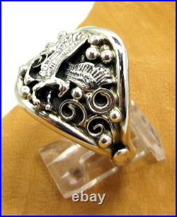 Native American Navajo Sterling Silver Eagle Design Ring Size 14 3/4 Signed #14