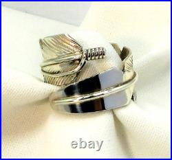 Native American Navajo Sterling Silver Feather Design Ring Size 15 Adjustable