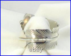 Native American Navajo Sterling Silver Feather Design Ring Size 15 Adjustable