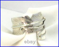 Native American Navajo Sterling Silver Feather Design Ring Size 15 Adjustable