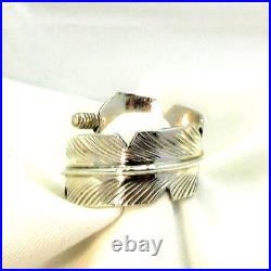 Native American Navajo Sterling Silver Feather Design Ring Size 15 Adjustable