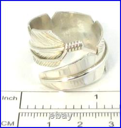 Native American Navajo Sterling Silver Feather Design Ring Size 15 Adjustable