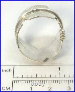 Native American Navajo Sterling Silver Feather Design Ring Size 15 Adjustable