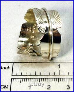 Native American Navajo Sterling Silver Feather Design Ring Size 15 Adjustable