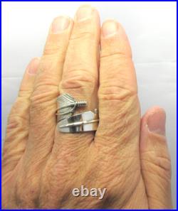 Native American Navajo Sterling Silver Feather Design Ring Size 15 Adjustable
