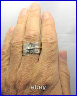 Native American Navajo Sterling Silver Feather Design Ring Size 15 Adjustable