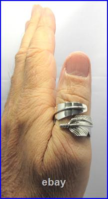 Native American Navajo Sterling Silver Feather Design Ring Size 15 Adjustable